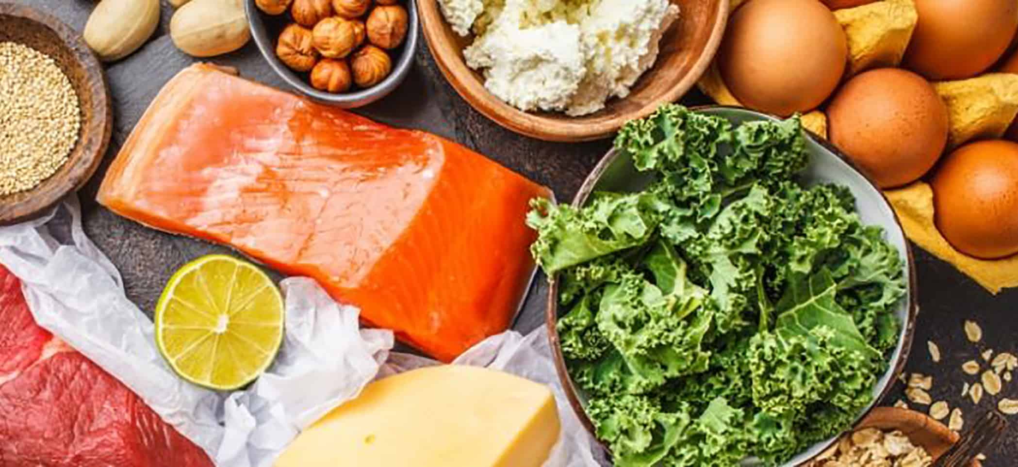 salmon, kale, eggs, cheese, nuts