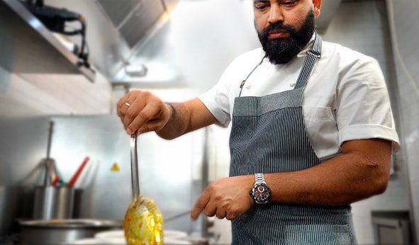 Chef Sarkar in the kitchen