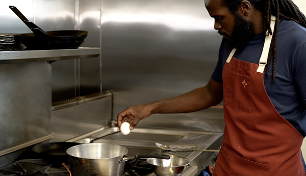 Chef Brian Jupiter cooks with eggs