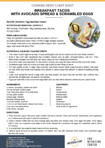 Cooking Demo Cheat Sheet – Breakfast Taco With Avocado Spread & Scrambled Eggs